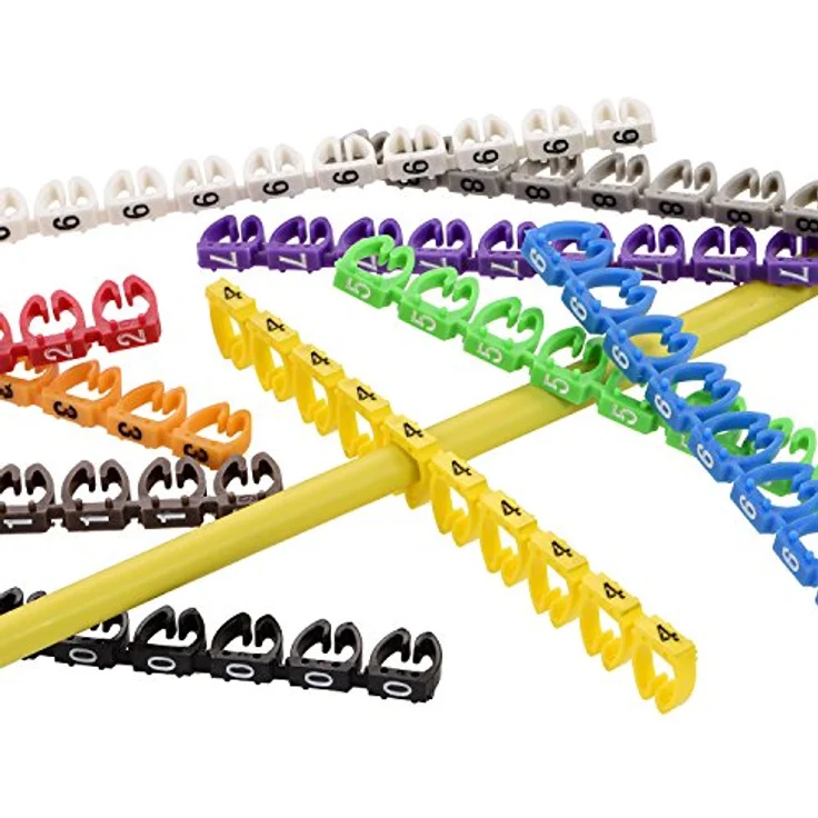 TPFNet Kabelmarker-Clips/Kennzeichnungsclip 0-9" Bunte Kabelbinder Clips für Durchmesser 4-6 mm - 100 farbige Kennzeichnungsringe, einfache Montage – Bild 3