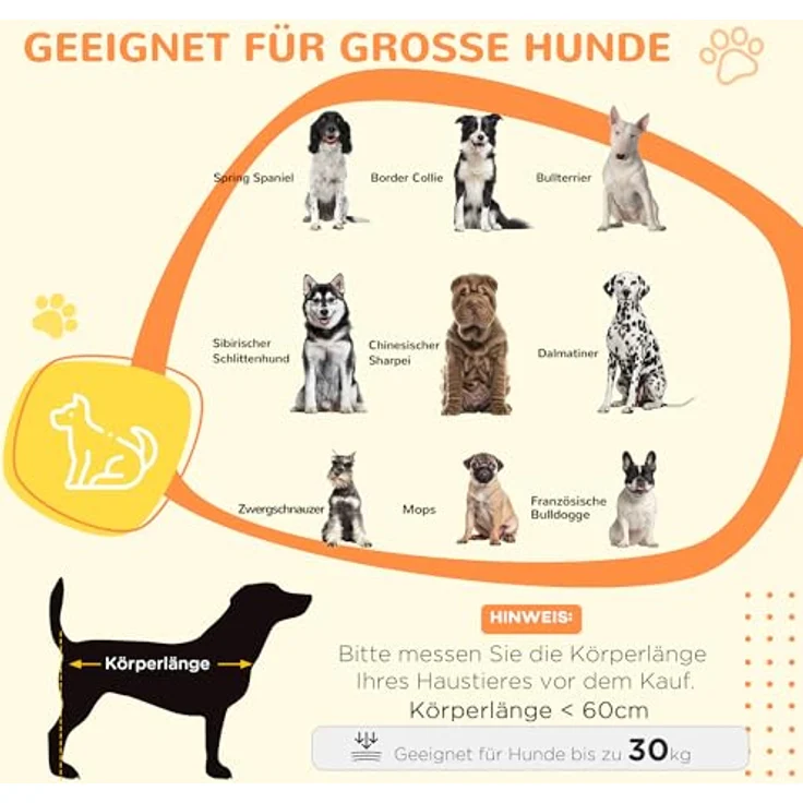 PawHut Hundekäfig für Zuhause, Hundebox mit 2 Türen, Waschbarem Kissen, Verstellbaren Füßen, für große Hunde bis 30 kg, Grau, 94 x 60 x 71,5 cm – Bild 3