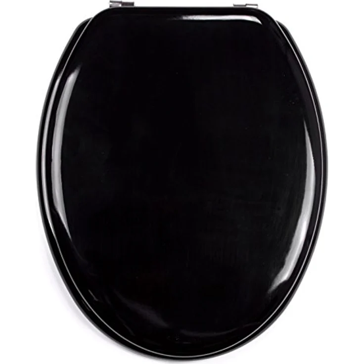 MSV WC-Sitz Cleo, MDF mit 45 cm x 37 cm x 5,6 cm, Schwarz Glänzend, feuchtigkeitsresistent und rostfreie Scharniere – Bild 1