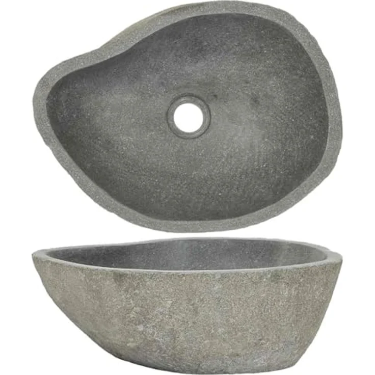 vidaXL Waschbecken Flussstein Oval 38-45 cm – Bild 2