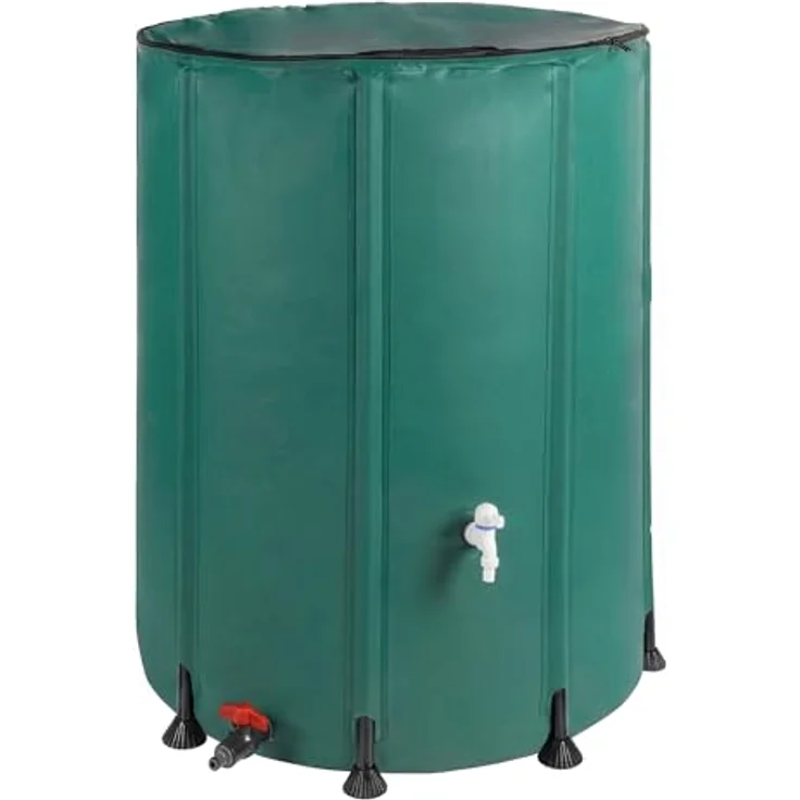 relaxdays Faltbare Regentonne 250l, grün, robuster Wasserspeicher mit Reißverschlussdeckel und zwei Anschlussmöglichkeiten – Bild 4