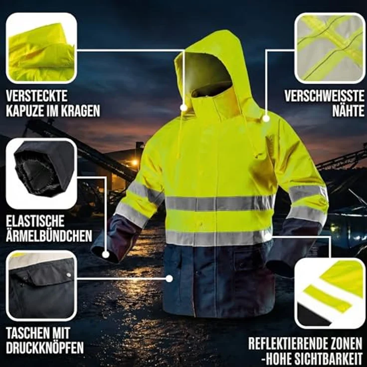 Warnschutzjacke mit Reflektionsstreifen EN ISO 20471 M neongelb – Bild 4