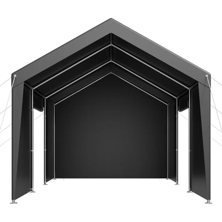 VEVOR Carport 3,65 x 6,09 m mit abnehmbaren Seitenwänden und Reißverschlusstür, UV-beständige Zeltgarage für ganzjährigen Autoschutz, grau – Bild 4