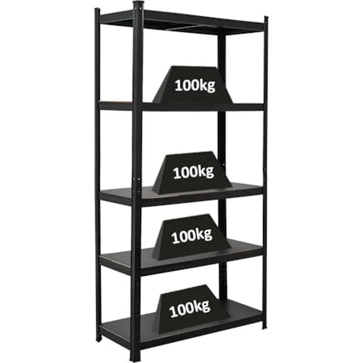 Proregal Schwerlastregal All Black Series Ragnar, 180 x 90 x 40 cm, 5 verstellbare Böden, Traglast 100 kg pro Boden, Schwarz