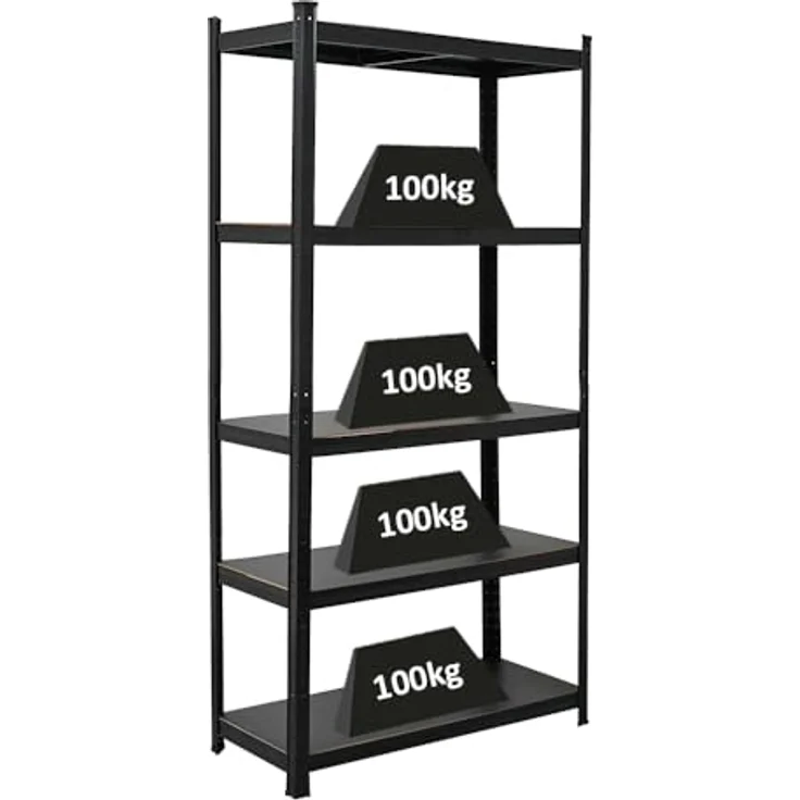 Proregal Schwerlastregal All Black Series Ragnar, 180 x 90 x 40 cm, 5 verstellbare Böden, Traglast 100 kg pro Boden, Schwarz – Bild 1