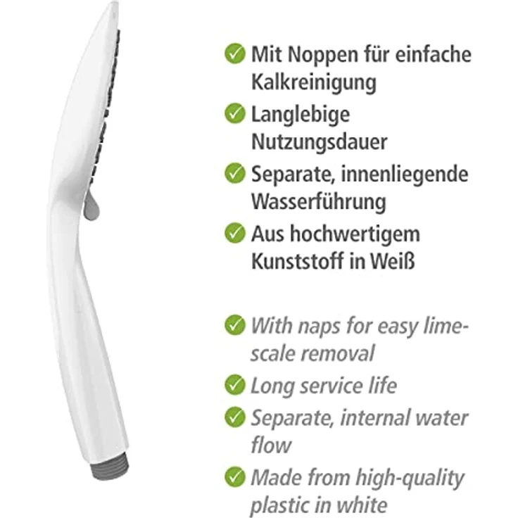 WENKO Duschkopf Young Weiß, langlebige Universal-Handbrause, trendige Duschbrause mit 5 Strahlarten, einfache Kalkreinigung, hochwertiger Kunststoff in Weiß, Ø 11 cm – Bild 4
