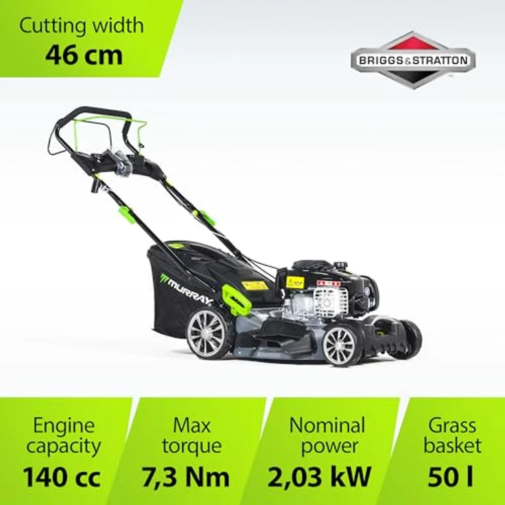 NAC Nac Mower Spal, Benzin-Rasenmäher mit Briggs & Stratton 140cc Motor, 50L Grasfangkorb, mulchen und seitlicher Auswurf – Bild 2