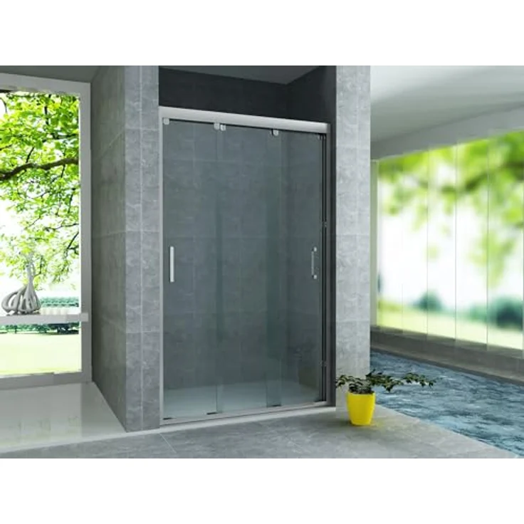 Aloni 3-teilige Nischen-Schiebetür, 8mm Sicherheitsglas, Chromrahmen, 100x200cm – Bild 1
