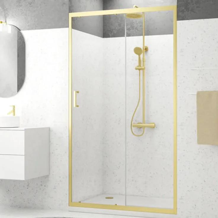 AURLANE Factory Duschtür in Nische mit Gleittür 120 x 200 cm, Profil gold, Klarglas, reversibel aus 6mm ESG