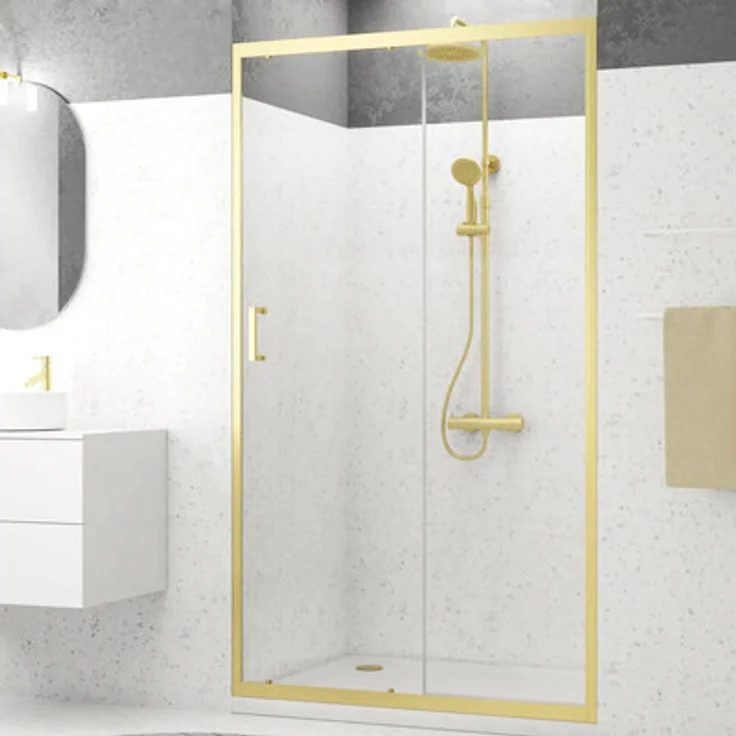 AURLANE Factory Duschtür in Nische mit Gleittür 120 x 200 cm, Profil gold, Klarglas, reversibel aus 6mm ESG