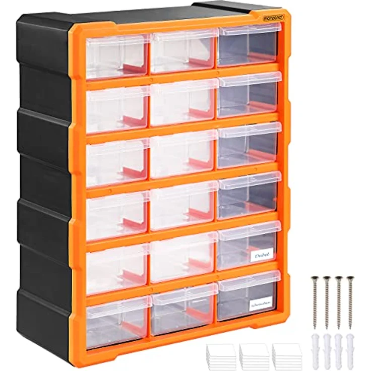 Monzana Sortimentskasten MW1506 18 Schubladen 47,5x38x16cm Trennwände bis 36 Fächer Werkstatt Sortierbox Sortierkasten – Bild 1