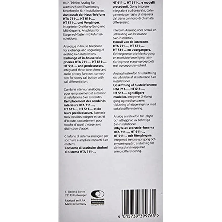 Siedle 4978229 Haustelefon Analog 6 und N, Aust-Erw, HTA 811-0 W, weiß – Bild 4
