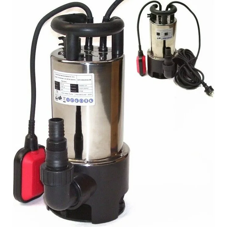 Apex Edelstahl Schmutzwasser Tauchpumpe 1100W mit Schwimmerschalter, 15000 L/h, 10m Zuleitung