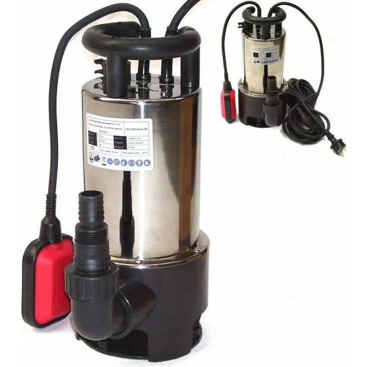 Apex Edelstahl Schmutzwasser Tauchpumpe 1100W mit Schwimmerschalter, 15000 L/h, 10m Zuleitung