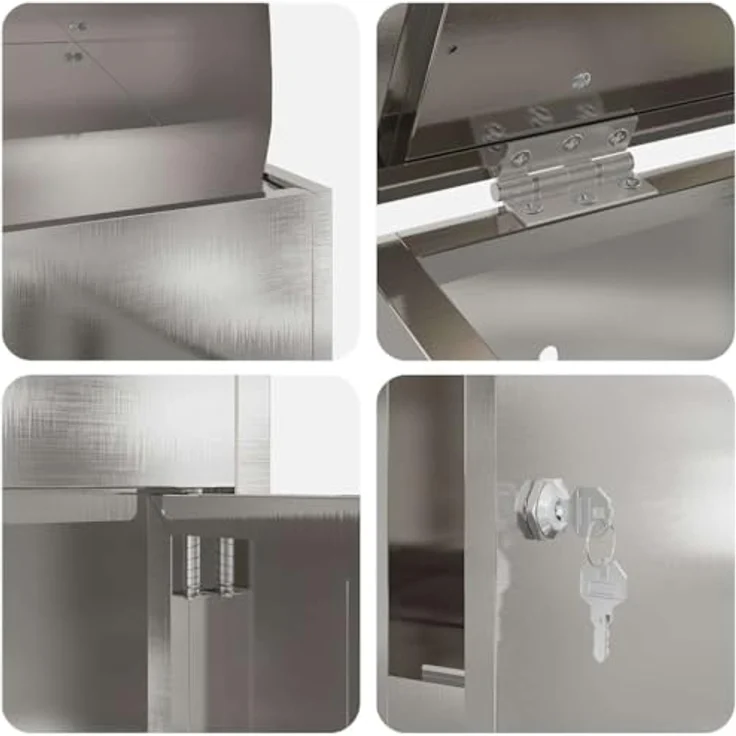 vidaXL Briefkasten Paketdrop-Box, silber, wetterfest, aus Edelstahl, 47,5 x 38 x 59 cm, abschließbar mit Riegelschloss – Bild 9