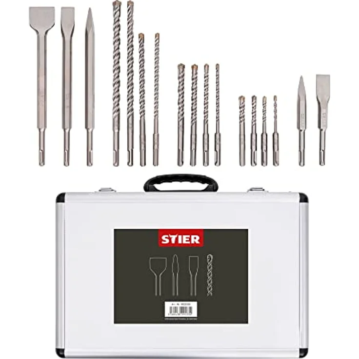 STIER SDS-Plus-Bohrer- und Meißelsatz, 17-teilig, hochwertiger Stahl, SDS-Plus-Aufnahme, Metallkoffer – Bild 1