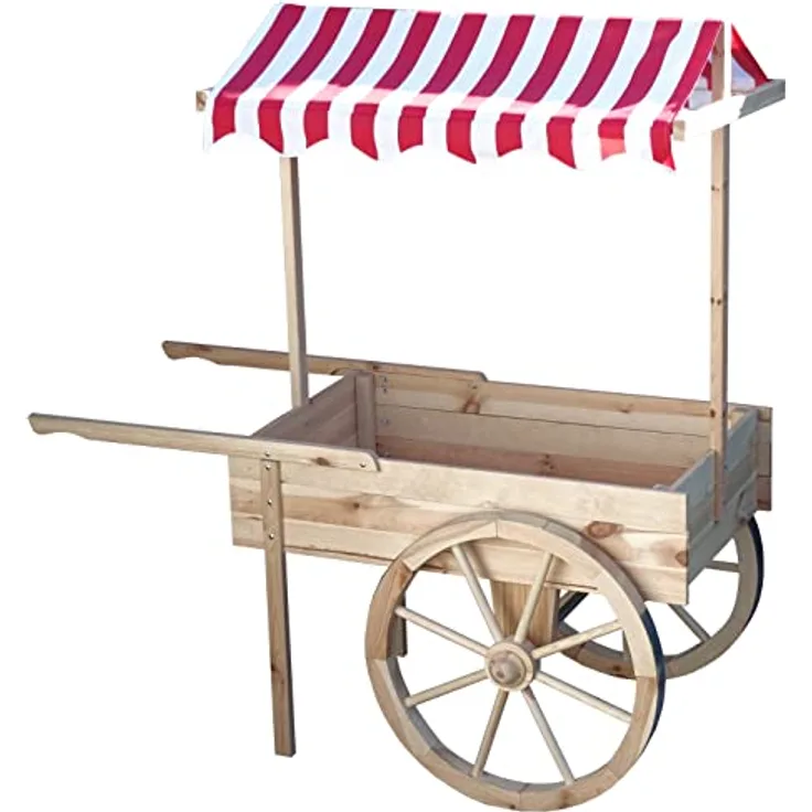promadino Transportkarren Marktwagen, aus Kiefernholz mit Baldachin, weiß/rot, BxTxH: 173x82x184 cm