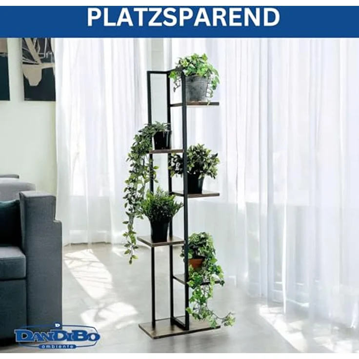 DanDiBo Blumenständer Metall Schwarz 6 Etagen Holz Blumenregal 120 cm Pflanzenregal Design Pflanzenhocker – Bild 8