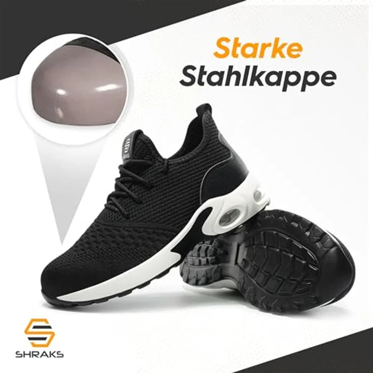 Shraks Shraks™ Moon Sicherheitsschuhe Bequem, Stahlkappe, Rutschfest,ISO20345 Arbeitsschuh, Schwarz – Bild 5