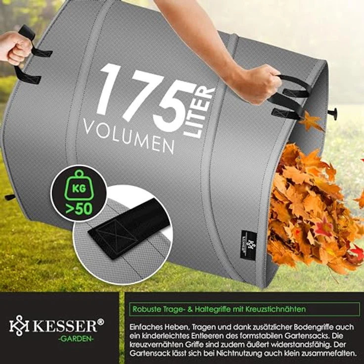 KESSER® Pop-Up-Gartensack 3x 175L Set, faltbare Laubsäcke mit stabilen Griffen, wasser- und schimmelresistent, inkl. Handschuhe для Gartenabfälle und Grünschnitt – Bild 5