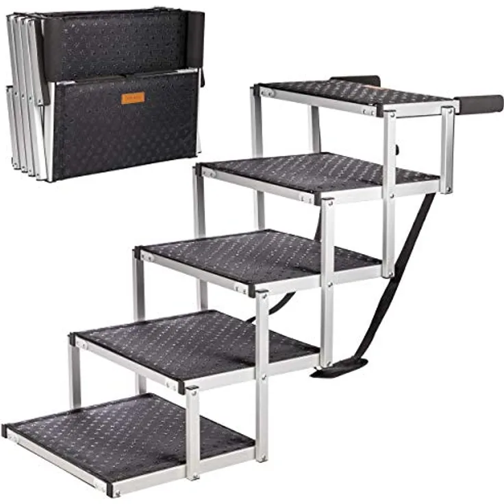 ONVAYA® Hundetreppe faltbar | 5 Stufen | Hunderampe Einstieghilfe für Autos oder hohe Betten | klappbare Haustiertreppe | stabile Hundeleiter | praktisch & leicht | für bis zu 60 kg