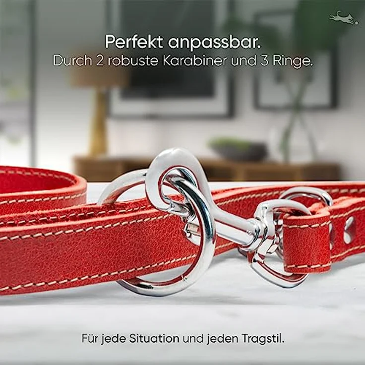 FREUDENTIER® Hundeleine Leder in Spicy Red, verstellbare Führleine, robust & stilvoll, Amstelpark Kollektion - Made in Holland (Rot, 25mm Breite) – Bild 3