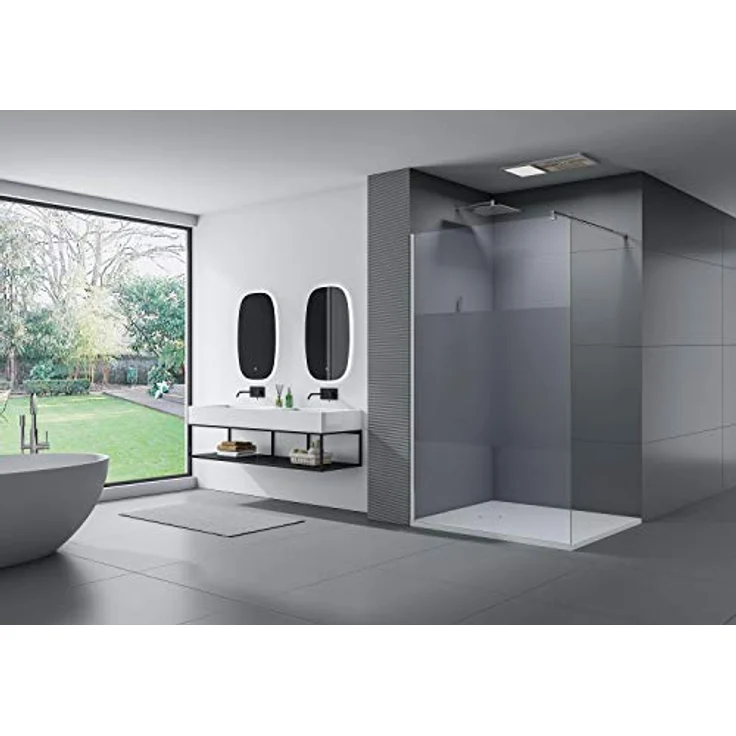 Bernstein Duschabtrennung Walk-In EX101, 10mm Echtglas mit Milchglas-Streifen, Chrom-Wandprofil, 160cm, Nano-Beschichtung – Bild 2