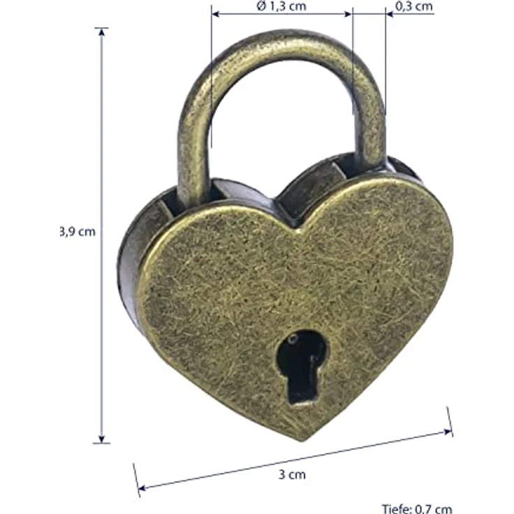 HMF Vintage Deko Vorhängeschloss mit Schlüssel in Herzform | 3,9 x 3 x 0,7 cm | Bronze – Bild 2