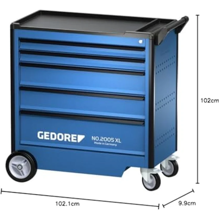 Gedore Werkzeugwagen 2005 XL, 5 Schubladen mit Vollauszug, korrosionsbeständig und kratzfest, GEDORE blau – Bild 2