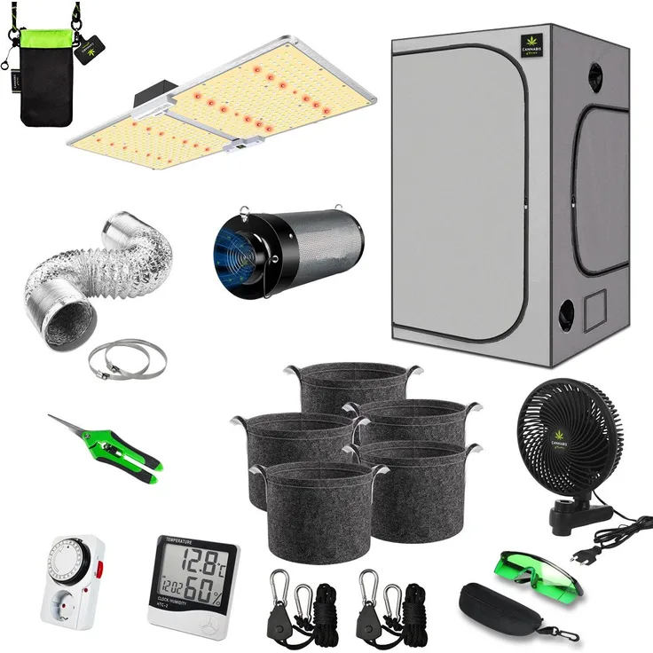 canna4home Gewächshaus Canna4Home GrowBox Komplettset 100 x 100 x 200cm Gewächshaus Zuchtzelt mit effizienter 240W Grow-LED, Kohlefilter und Clipventilator, schwarz