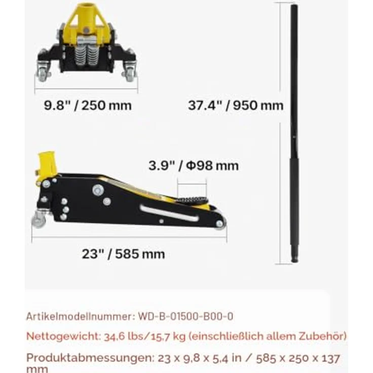 VEVOR Rangierwagenheber QJD-LTD015A-00, hydraulischer Autoheber mit 1,5 t Tragkraft, 80 - 365 mm Hubhöhe, Aluminium & Stahl, 99 mm Tablettdurchmesser, für Geländewagen & Werkstatt – Bild 7