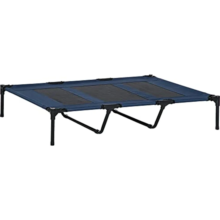 PawHut Hundebett Outdoor Hundeliege Outdoor Katzenbett Haustierbett Schlafplatz Metall Oxford-Gewebe Dunkelblau 122 x 92 x 23 cm – Bild 1