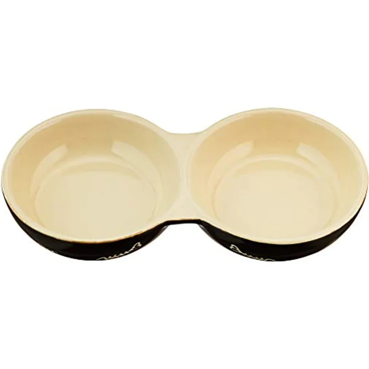 Nobby Katzen Keramik Doppelnapf "CAT" schwarz / beige 22 x 11,5 x 3,5 cm