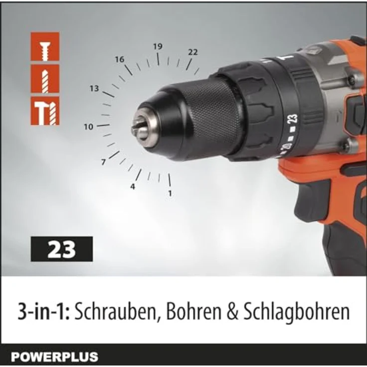 POWER plus Dual Power Akku-Schlagbohrmaschine POWDP15220-3: 20V, 65 Nm, 3-in-1 Funktion, LED-Licht, Ohne Akku und Ladegerät – Bild 4
