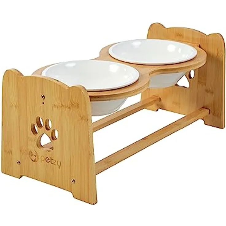 Premium Hundenapf Keramik höhenverstellbar, 1200ml pro Napf, Perfekter Futternapf für Ihren Hund, ideal für große Hunde, Näpfe mit Futterstation aus Bambus - Preisvergleich