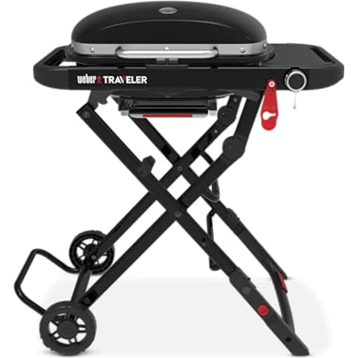 Weber Traveler Compact Gasgrill (2026), Tragbares klappbares Design mit Rädern, 1 Brenner, 52 x 36 cm Grillfläche, Schwarz – Bild 1