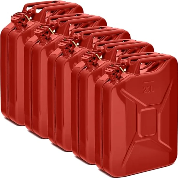 BW® Benzinkanister Metall 5x 20 Liter, roter Kraftstoffkanister RAL 3000, TÜV-geprüft, UN-zugelassen, 0,9mm Stahl für Benzin, Diesel, E10 und 2-Takt-Gemische, Made in Europe – Bild 1