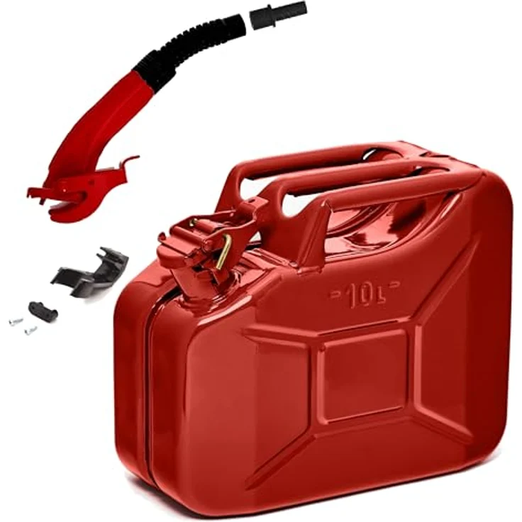 BW® Kraftstoffkanister Metall, 10 Liter Benzinkanister mit Ausgießer, rot - TÜV-geprüft, UN-zugelassen, Made in Europe – Bild 1