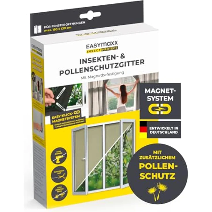 EASYmaxx Moskitonetz mit Pollenschutz mit Magnetbefestigung fürs Fenster - 150 x 130 cm - grau – Bild 12
