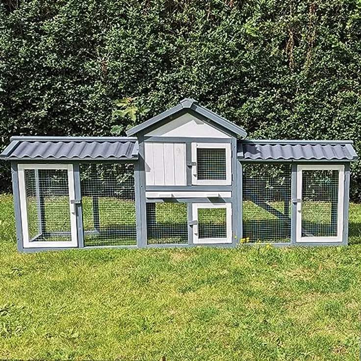 NYVI Hasenstall mit Auslauf - XXL Kleintierstall mit Gehege - PVC Dach - Winterfest & Wetterfest für Draußen - Einfache Montage, Langlebig - Outdoor Kaninchenstall 203x85x53cm Grau - Preisvergleich