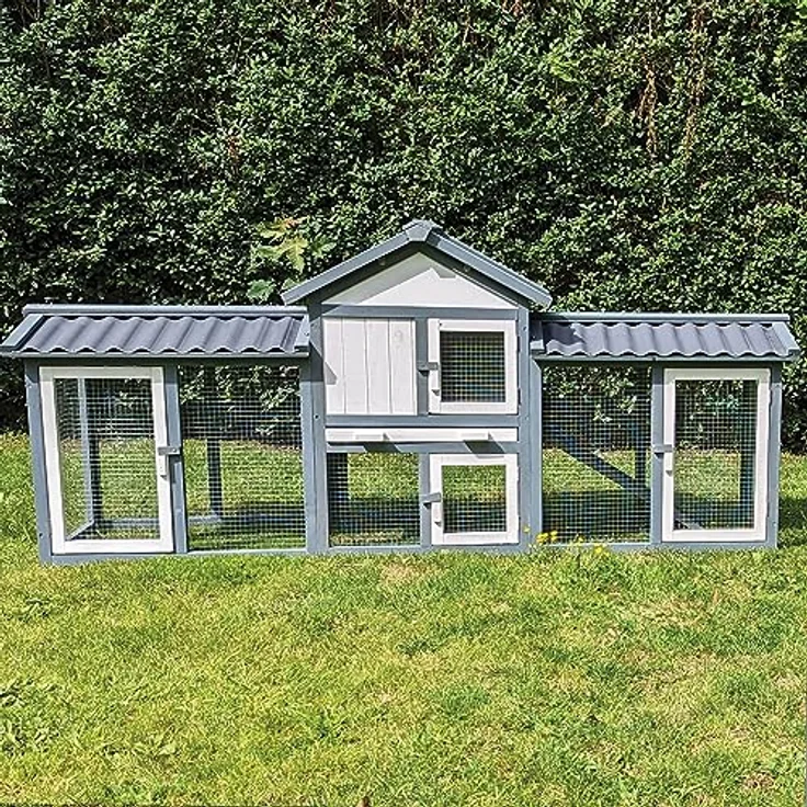 NYVI Hasenstall mit Auslauf - XXL Kleintierstall mit Gehege - PVC Dach - Winterfest & Wetterfest für Draußen - Einfache Montage, Langlebig - Outdoor Kaninchenstall 203x85x53cm Grau - Preisvergleich – Bild 1
