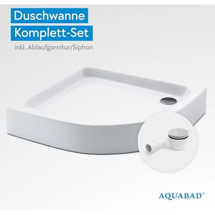 AQUABAD Forta Plus Duschwanne 90x90cm, Viertelkreis R55, Smooth White mit LeakProtect Technologie und Siphon Alcadran A49CR – Bild 2