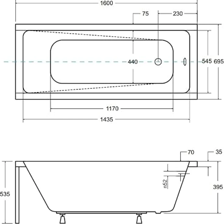 KOLMAN Badewanne Rechteck Modern 160x70 ohne Verkleidung - Ablaufgarnitur VIEGA & Füße – Bild 4