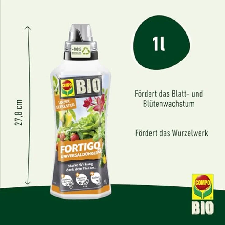 Compo BIO Fortigo Universaldünger 1 l, organischer Pflanzendünger für Zimmer- und Balkonpflanzen mit Algenextrakten und Huminsäure – Bild 3