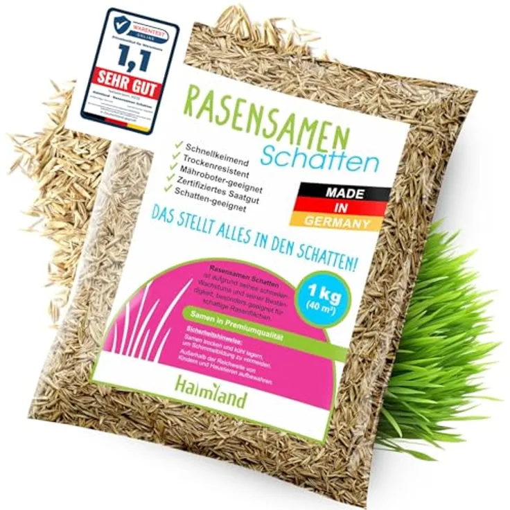 halmland Schattenrasen Samen 1kg für 40m², hochwertig und schnellkeimend, ideal für Rasen Nachsaat und dichte Flächen, inklusive Anleitung