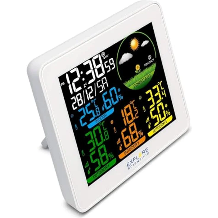 Explore Scientific Wetterstation Funk mit 3 Außensensoren, Farbdisplay, Wettervorhersage und DCF Funksignal, weiß – Bild 3