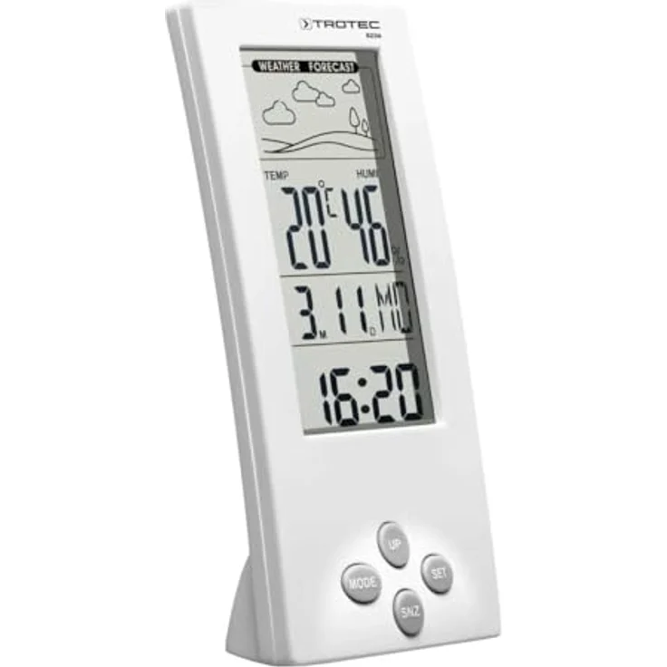 TROTEC Wetterstation BZ06 4-in-1 mit Innenraum-Klimawerten, Wettertrend, Zeit-/Datumsanzeige und Weckfunktion, transparentes Display – Bild 3