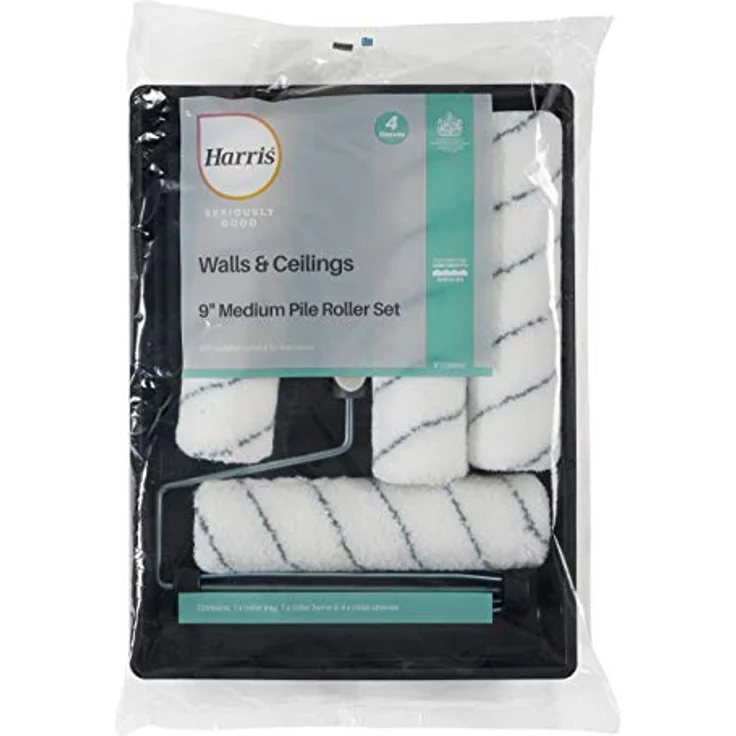 Harris Farbroller Set 23 cm, Malerrolle mit Bügel, 4 Walzen für Dispersions- & Latexfarbe, spritzarm, ideal für verputzte Wände – Bild 3