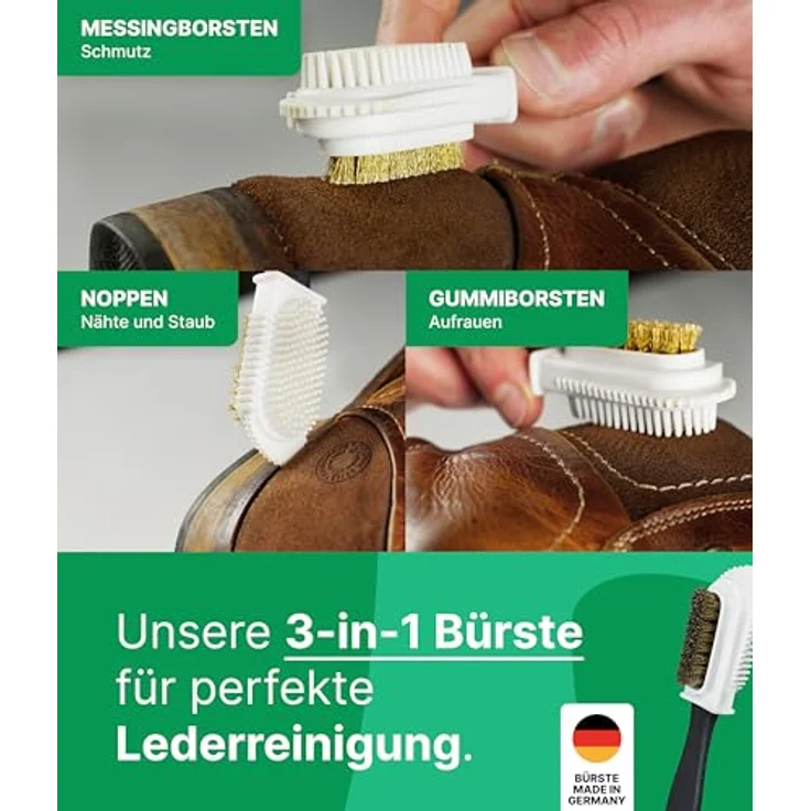 Emma Grün Lederreiniger Set, 500 ml für Wild-, Rau- & Nubukleder mit Wildlederbürste zur effektiven Fleckenentfernung und Geruchsbeseitigung – Bild 6