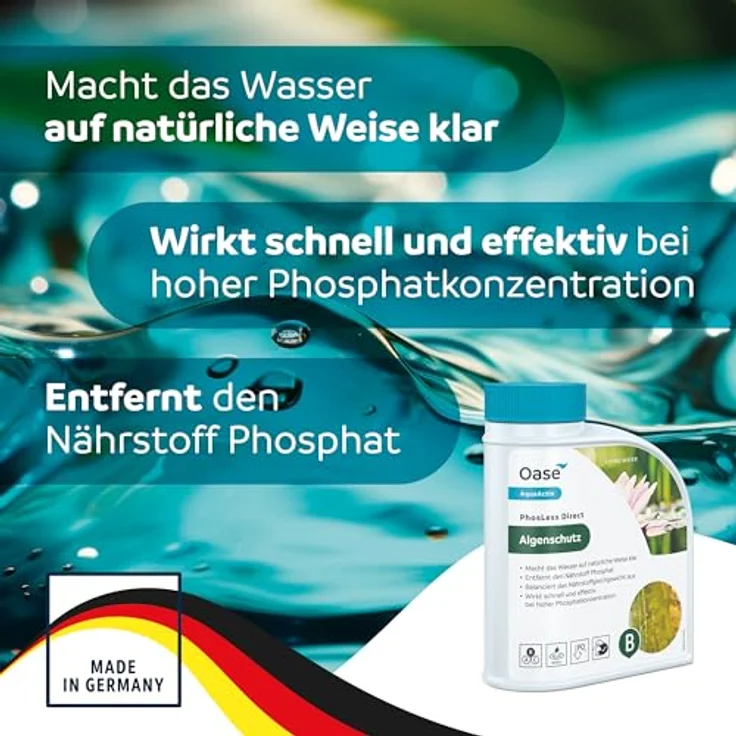 OASE 43148 AquaActiv OASE AquaActiv PhosLess Direct Algenschutz 500 ml - schnell wirksamer Phosphatbinder bindet überschüssige Phosphate im Teich Gartenteich Schwimmteich Koiteich Fischteich – Bild 3